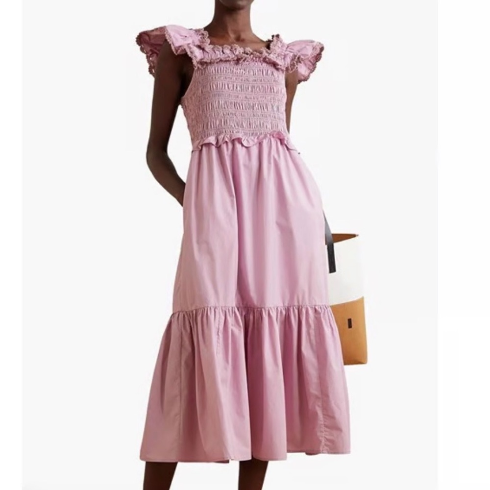 Sea‎ New York Rylee Crochet Smocked Tired Midi Dress in Lilac Purple Size XS E
